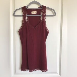 Hollister Burgundy Lace Trim Racerback Tank Top